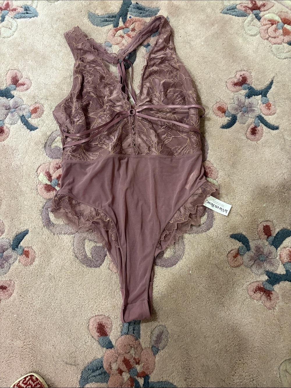 Lace-Front Sheer Bodysuit in Mauve